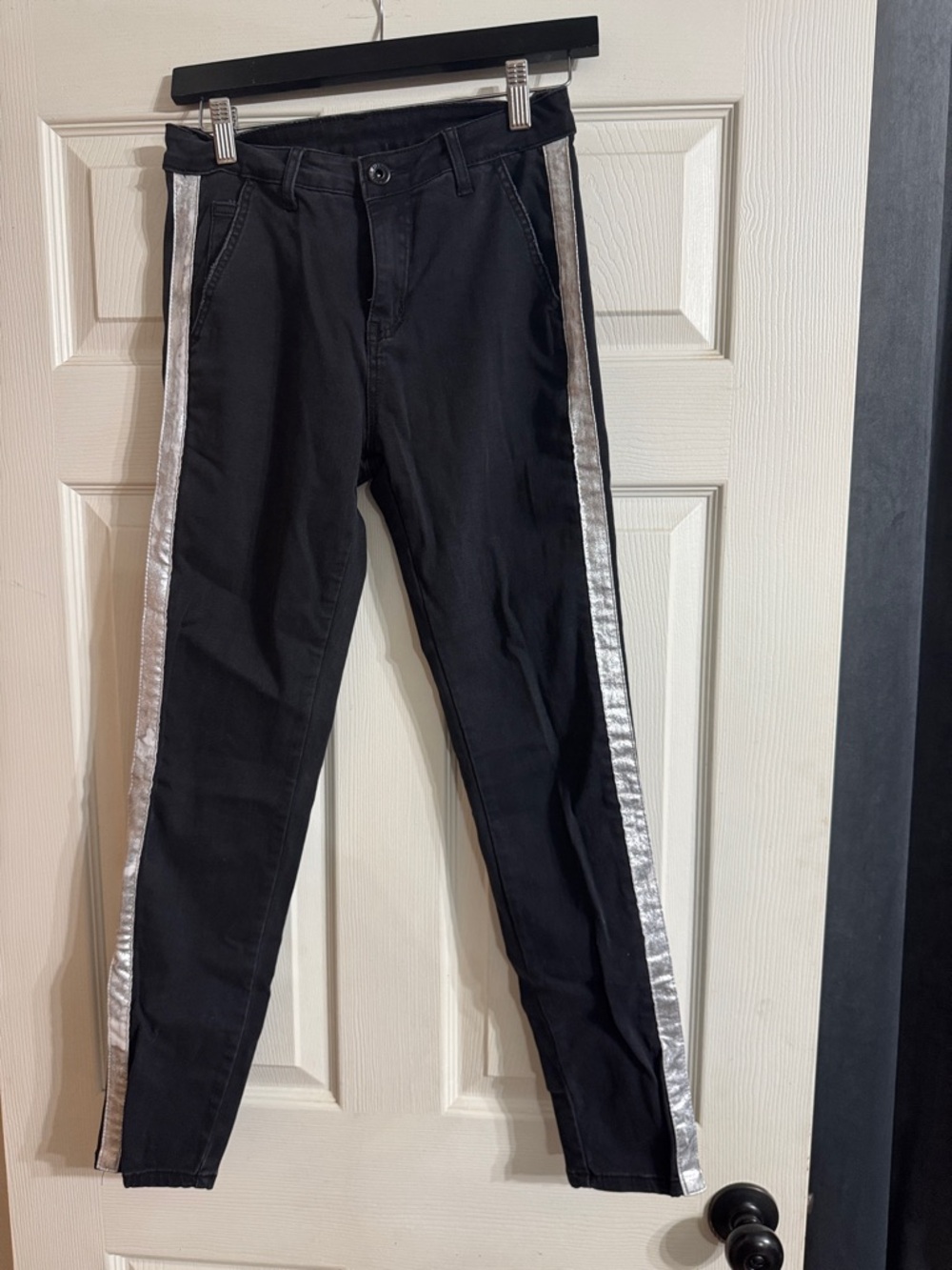 No. 6 Black Skinny Jeans with Silver Side Stripe
